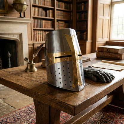 Templar Crusader Helmet – Handmade 18G Steel Medieval Knight Armor (HT-A029)
