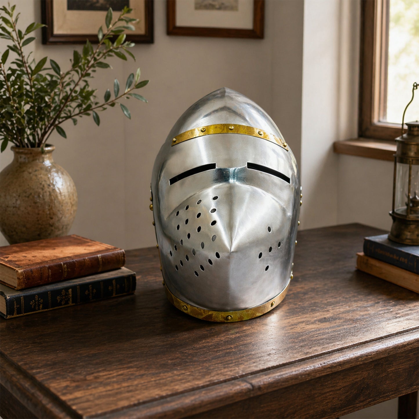 14th Century Pig Face Bascinet Helmet – Hand-Forged Hounskull Knight Armor for LARP, Cosplay, Reenactment & Display (HT-A019)
