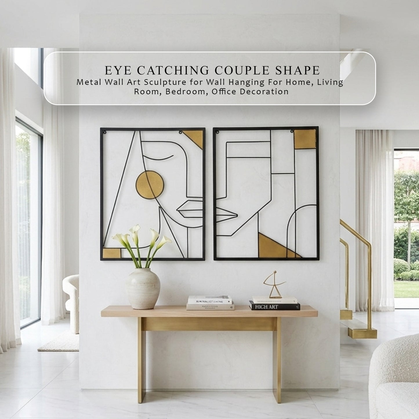 Metal Wall Art Couple Sculpture – Elegant Home Decor Hanging