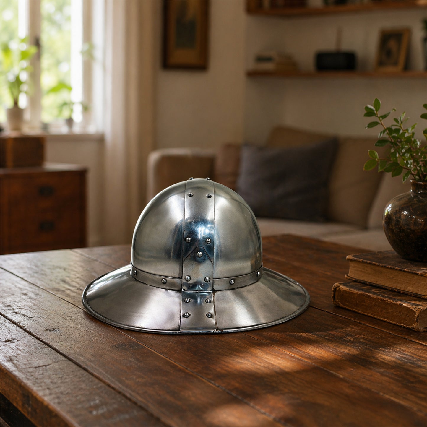 Medieval Kettle Hat Helmet – Handcrafted Steel Armor with Adjustable Straps & Liner for Cosplay, LARP & Reenactment ( HT-A018)