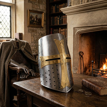 Templar Crusader Helmet – Handmade 18G Steel Medieval Knight Armor (HT-A029)
