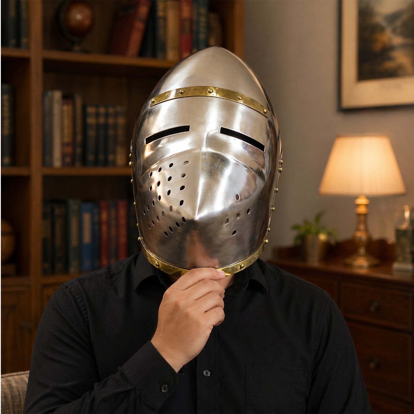 14th Century Pig Face Bascinet Helmet – Hand-Forged Hounskull Knight Armor for LARP, Cosplay, Reenactment & Display (HT-A019)