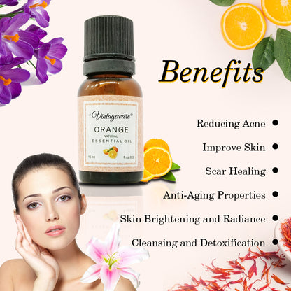 Vintageware® Orange Essential Oil – 100% Pure, Organic & Undiluted | Hydrates Dry Skin, Clears Acne, Reduces Dandruff & Nourishes Hair, 15ml