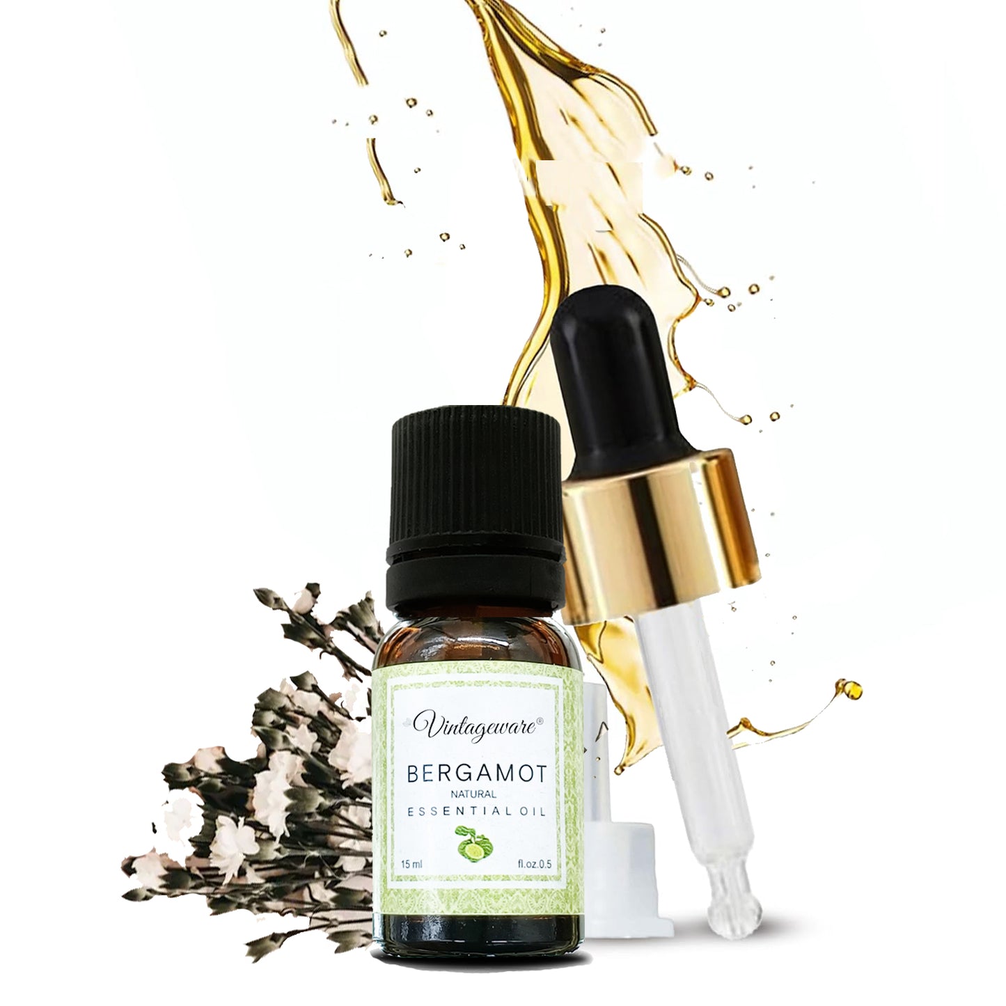 Vintageware® 100% Pure Bergamot Essential Oil – Uplifting Aromatherapy Oil for Skin Care, Mood Balance, Relaxation & Diffuser Use – 15ml