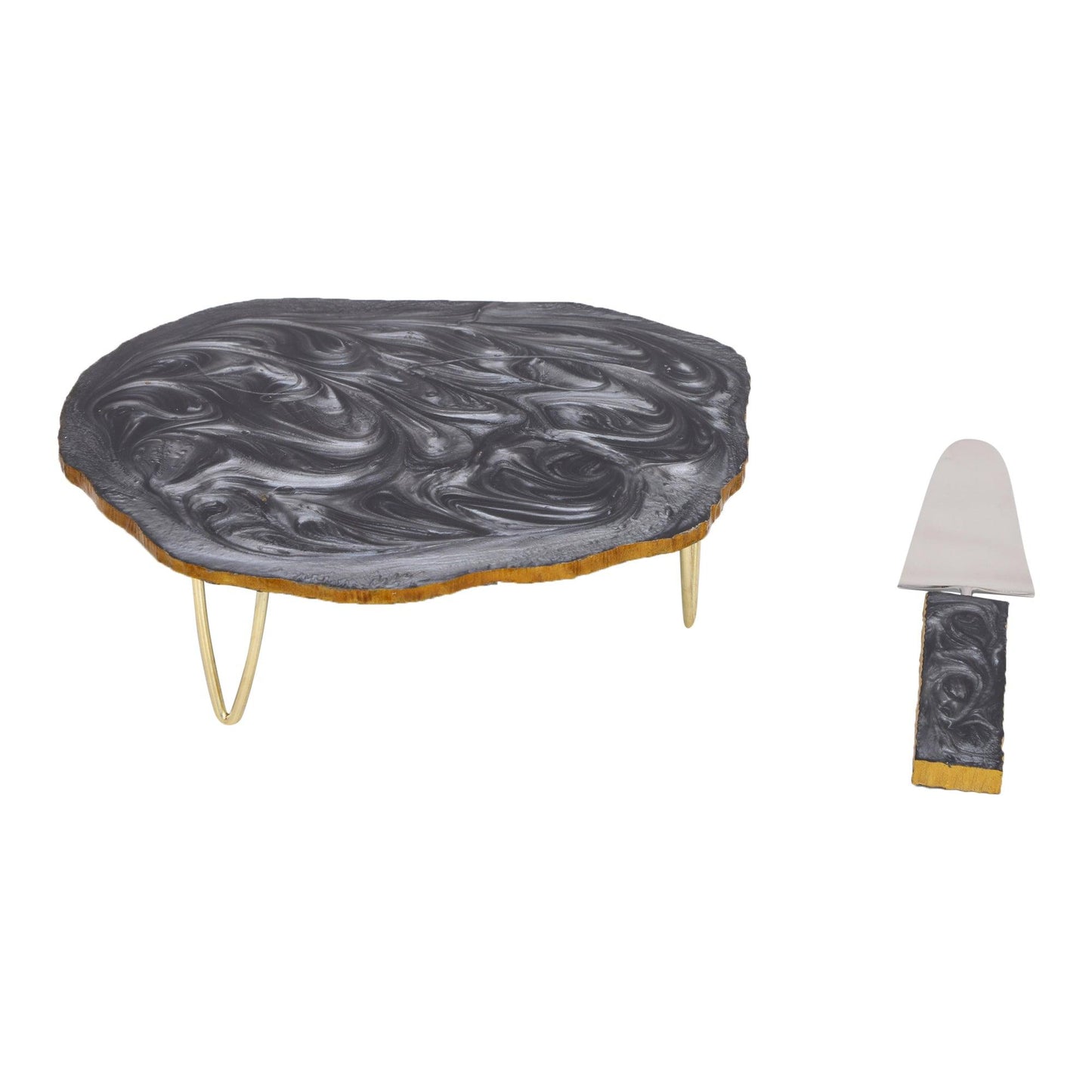 Resin Cake Stand With Server (Black) - Vintageware