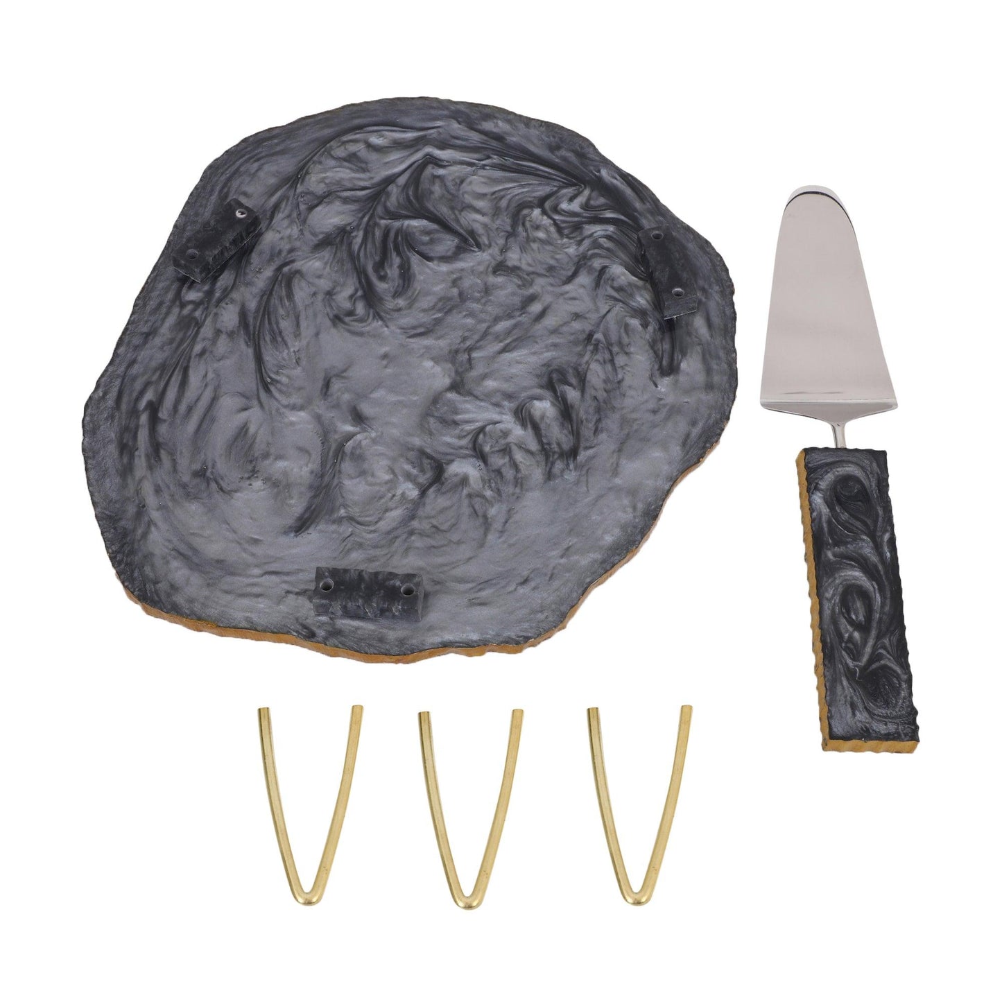 Resin Cake Stand With Server (Black) - Vintageware