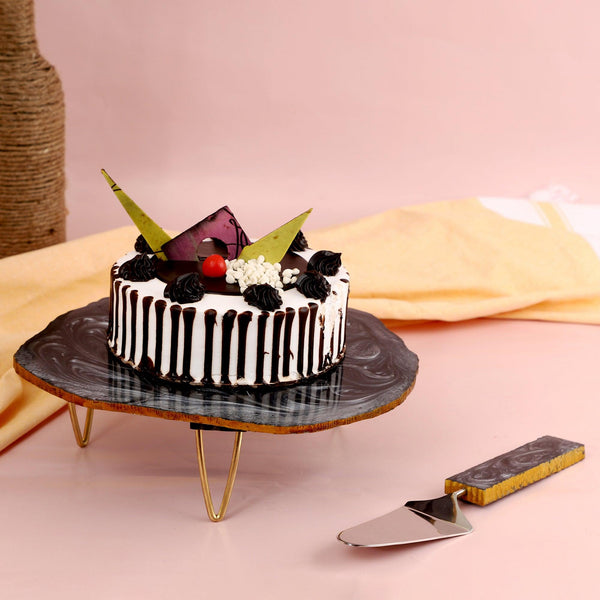 Resin Cake Stand With Server (Black) - Vintageware