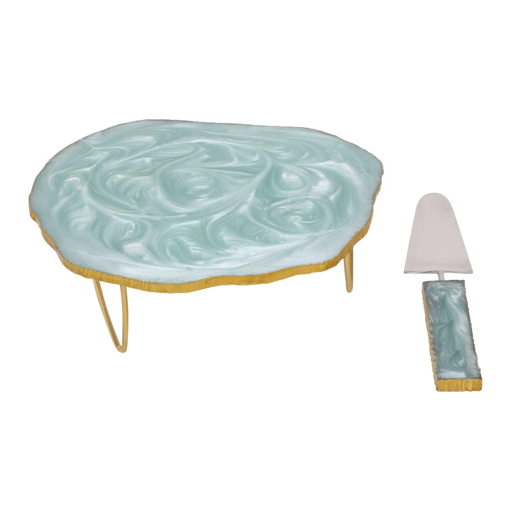 Resin Cake Stand With Server (Blue) - Vintageware