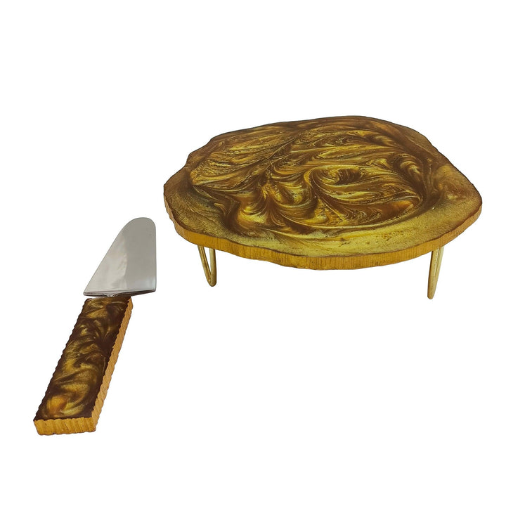 Resin Cake Stand With Server (Gold) - Vintageware