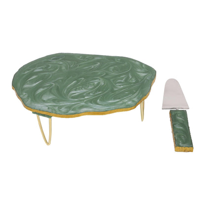 Resin Cake Stand With Server (Green) - Vintageware