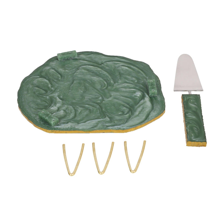 Resin Cake Stand With Server (Green) - Vintageware