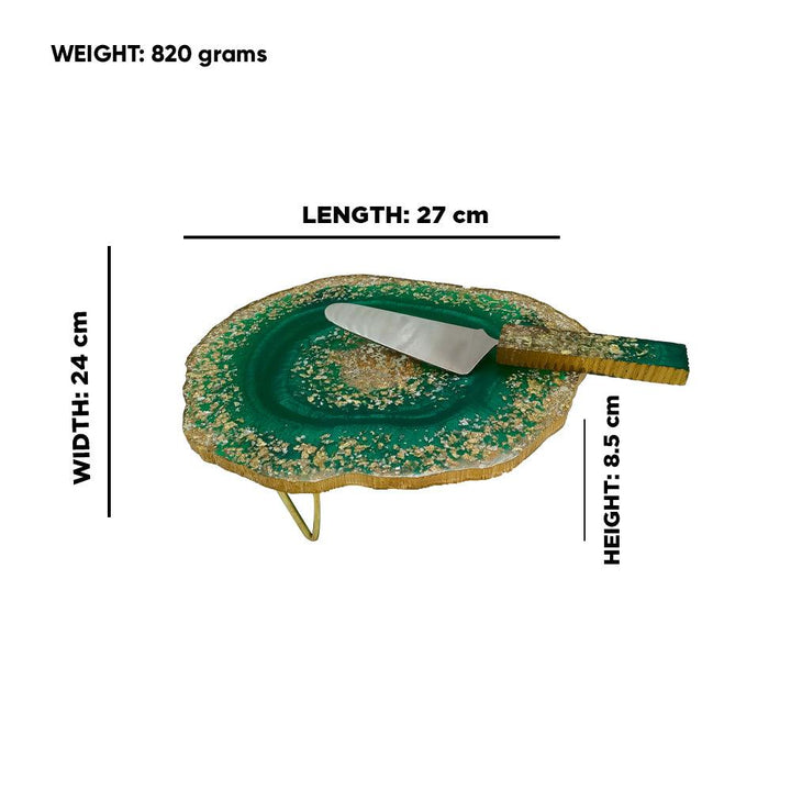Resin Cake Stand With Server (Green & Glitter) - Vintageware