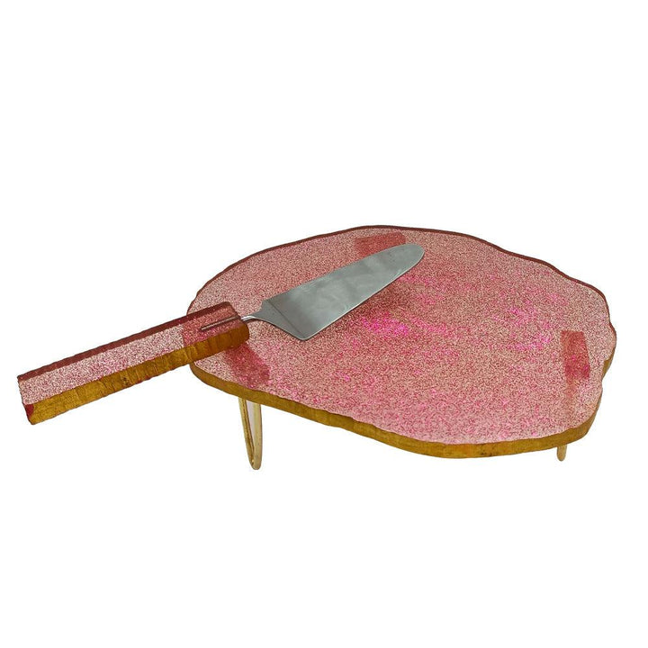 Resin Cake Stand With Server (Pink) - Vintageware