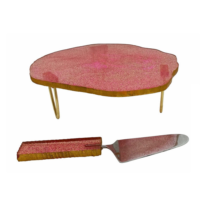 Resin Cake Stand With Server (Pink) - Vintageware
