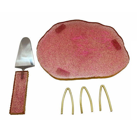 Resin Cake Stand With Server (Pink) - Vintageware