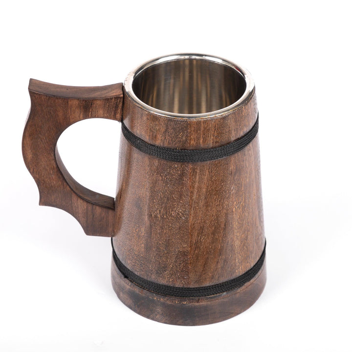 Handcrafted Wooden Drinking Mugs (Dark Brown, 500 ML) - Vintageware