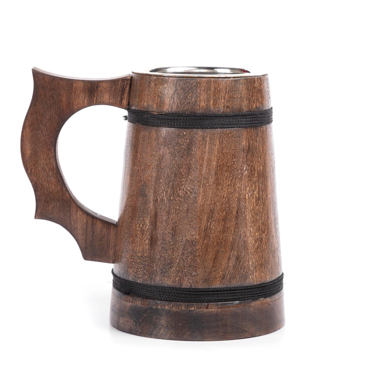 Handcrafted Wooden Drinking Mugs (Dark Brown, 500 ML) - Vintageware