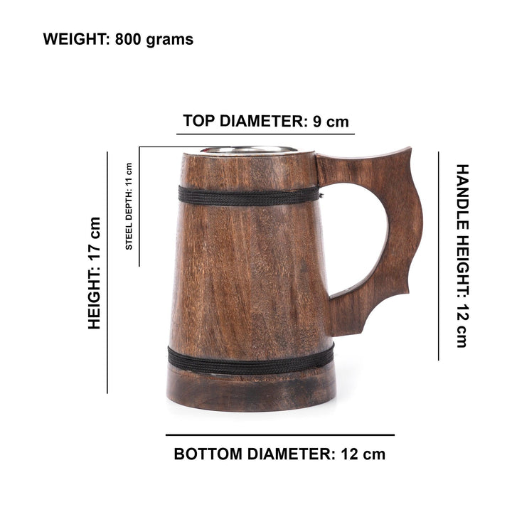 Handcrafted Wooden Drinking Mugs (Dark Brown, 500 ML) - Vintageware