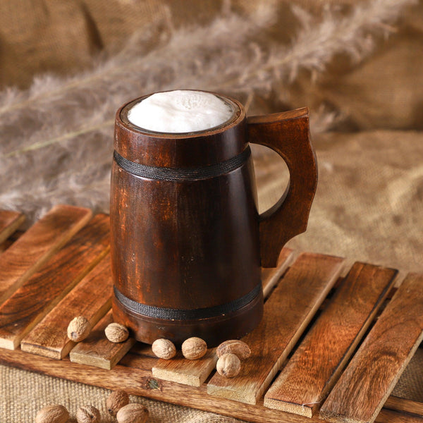 Handcrafted Wooden Drinking Mugs (Dark Brown, 500 ML)