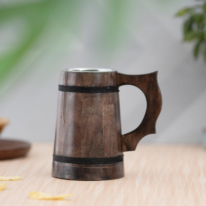Handcrafted Wooden Drinking Mugs (Dark Brown, 500 ML) - Vintageware