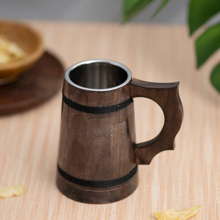 Handcrafted Wooden Drinking Mugs (Dark Brown, 500 ML) - Vintageware