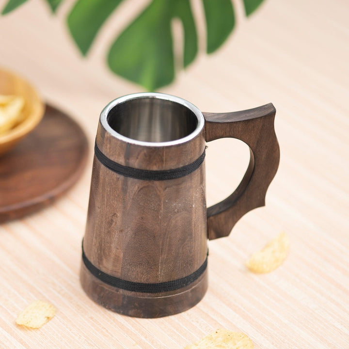 Handcrafted Wooden Drinking Mugs (Dark Brown, 500 ML) - Vintageware