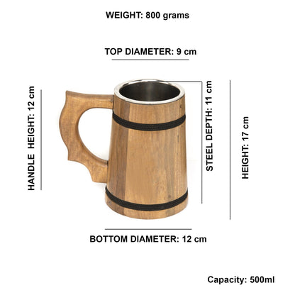 Handcrafted Wooden Drinking Mugs (Natural Brown, 500 ML) - Vintageware