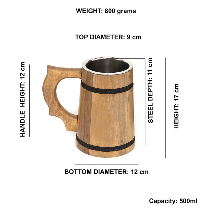 Handcrafted Wooden Drinking Mugs (Natural Brown, 500 ML) - Vintageware