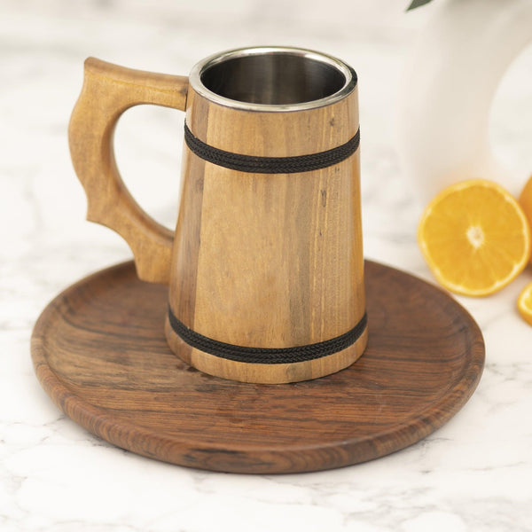 Handcrafted Wooden Drinking Mugs (Natural Brown, 500 ML) - Vintageware