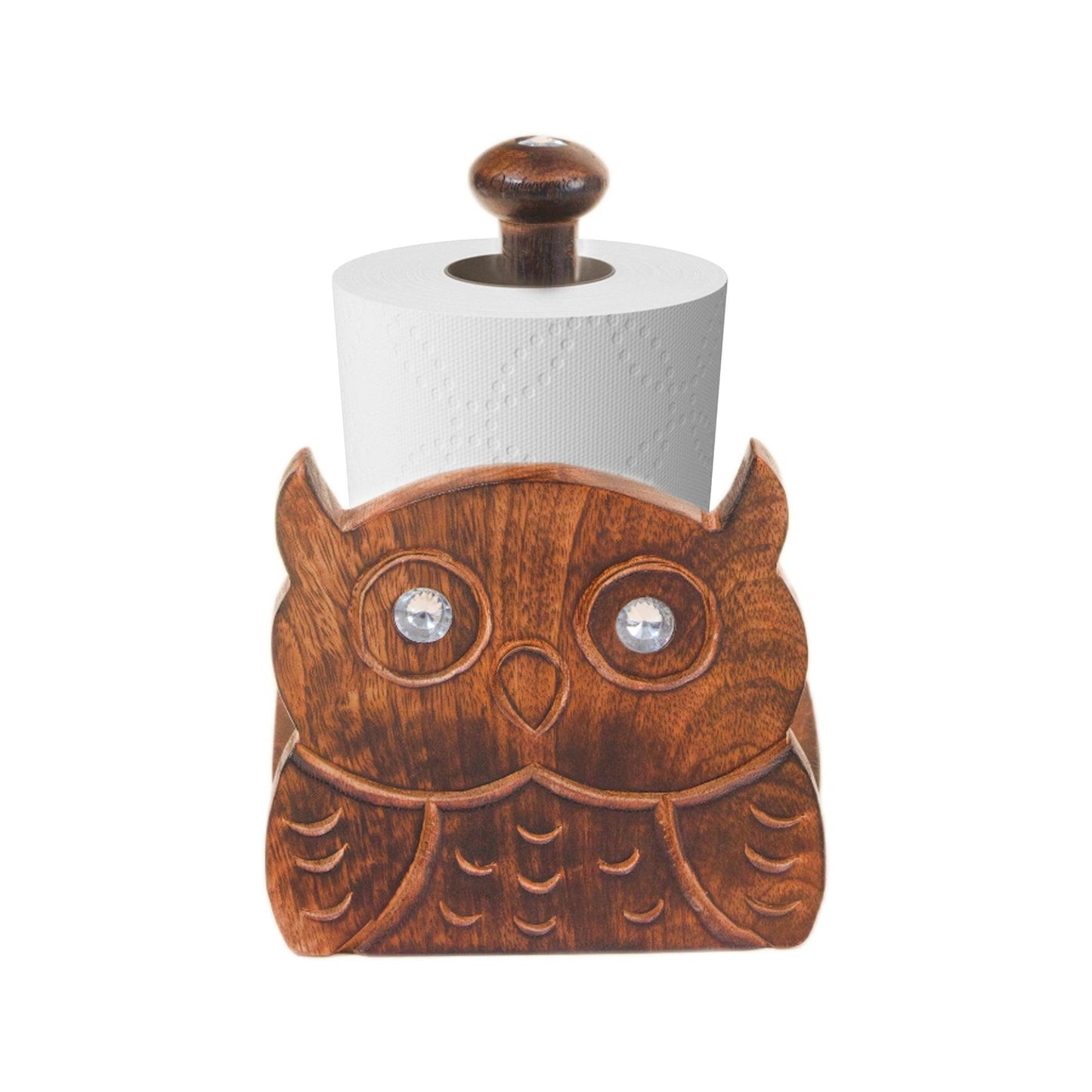 Wooden Tissue Roll Holder Owl Designed (Gem Top) - Vintageware