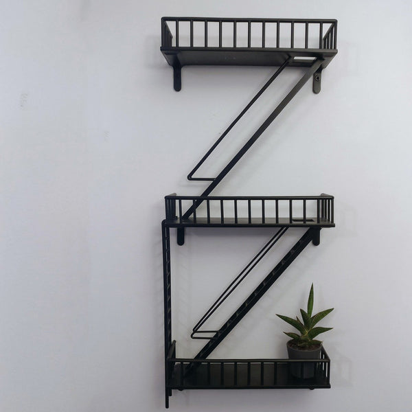 Metal Wall Shelf Zig-Zag Ladder (Black)