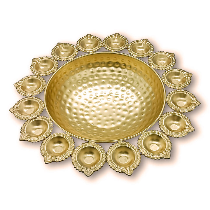 Handcrafted Metal Flower Diya Urli Bowl - Vintageware