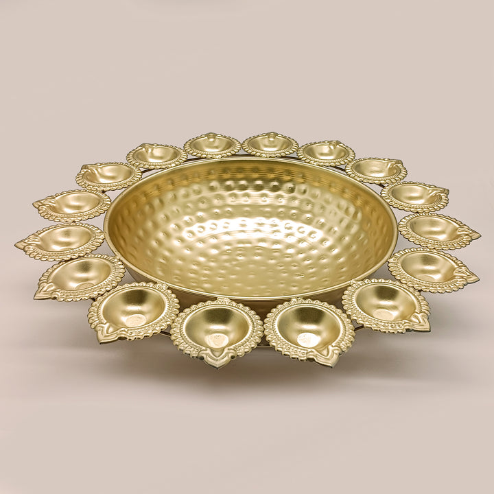 Handcrafted Metal Flower Diya Urli Bowl - Vintageware