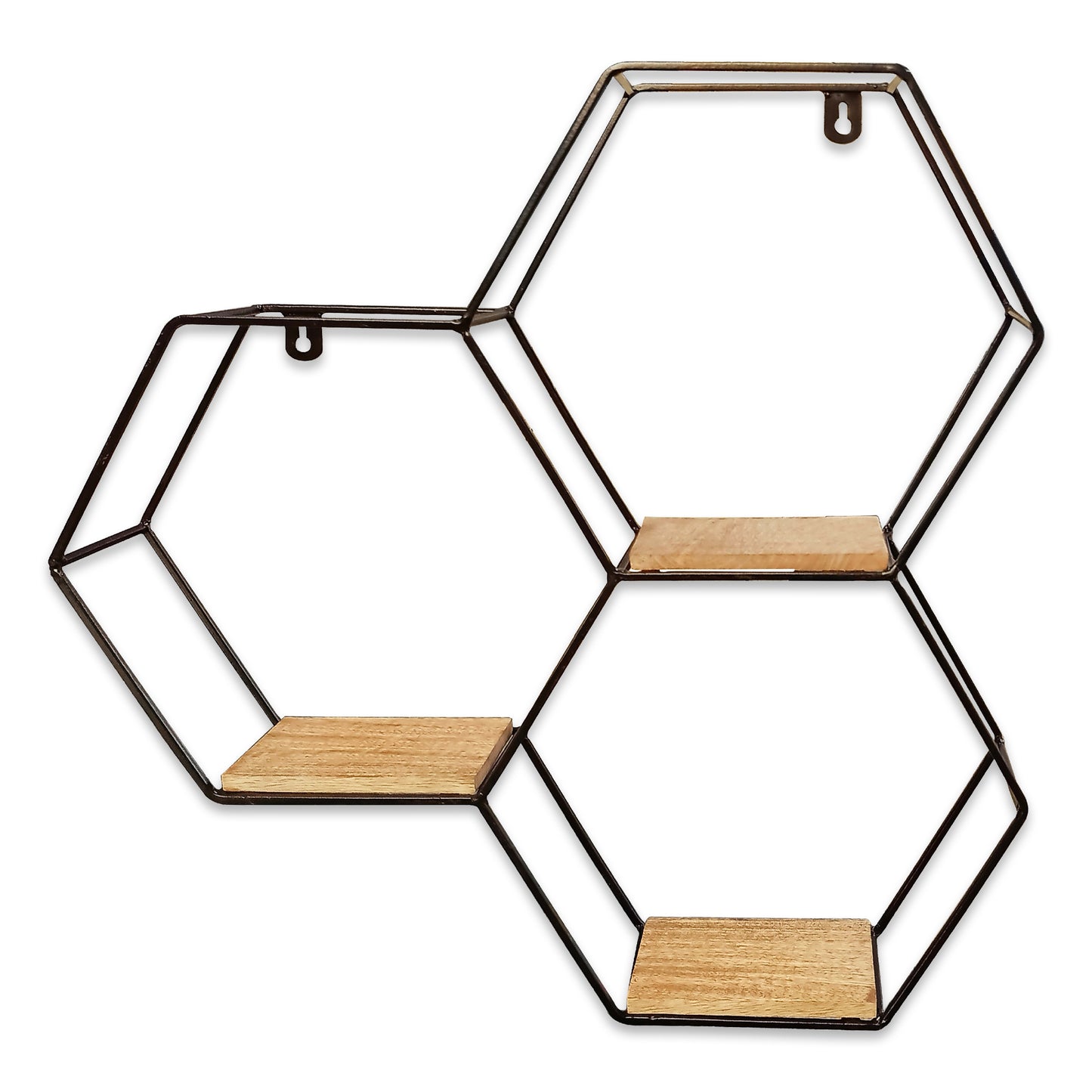 Metal & Wooden Wall Shelf (Hexagon) - Vintageware