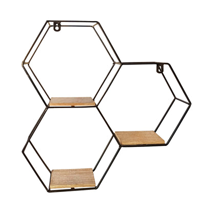 Metal & Wooden Wall Shelf (Hexagon) - Vintageware