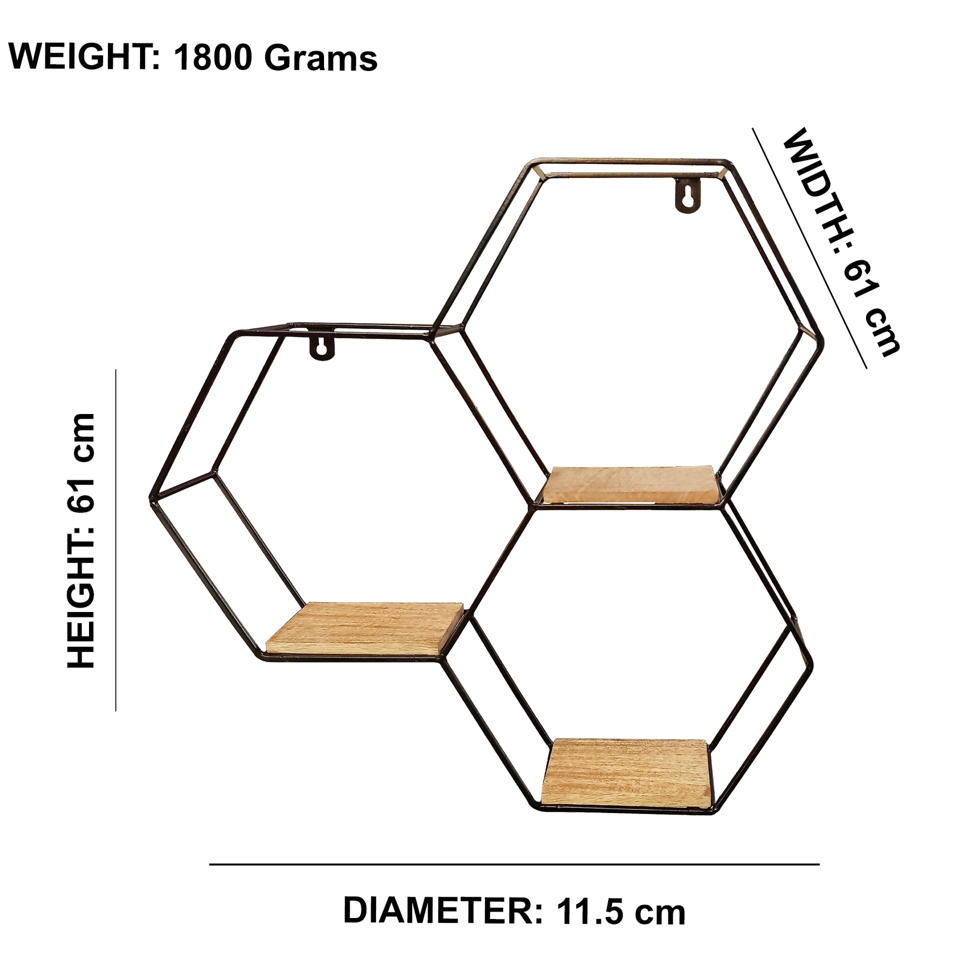 Metal & Wooden Wall Shelf (Hexagon) - Vintageware