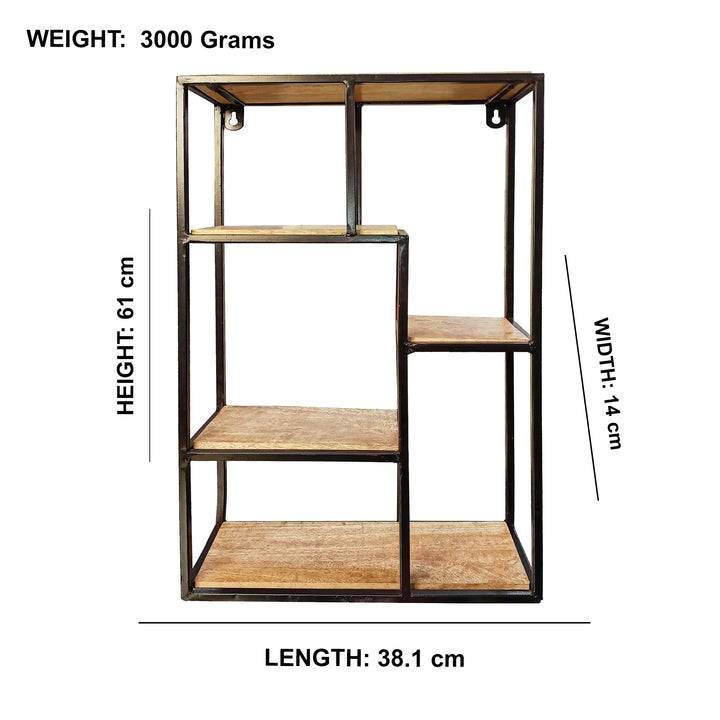 Metal & Wooden Wall Shelf (Rectangular) - Vintageware