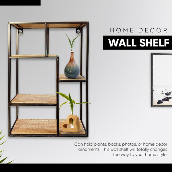 Metal & Wooden Wall Shelf (Rectangular)