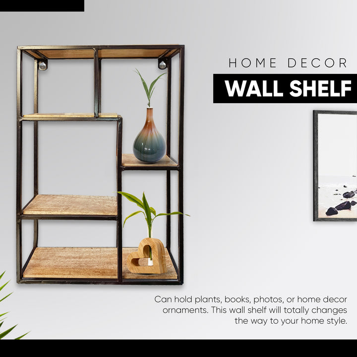 Metal & Wooden Wall Shelf (Rectangular) - Vintageware