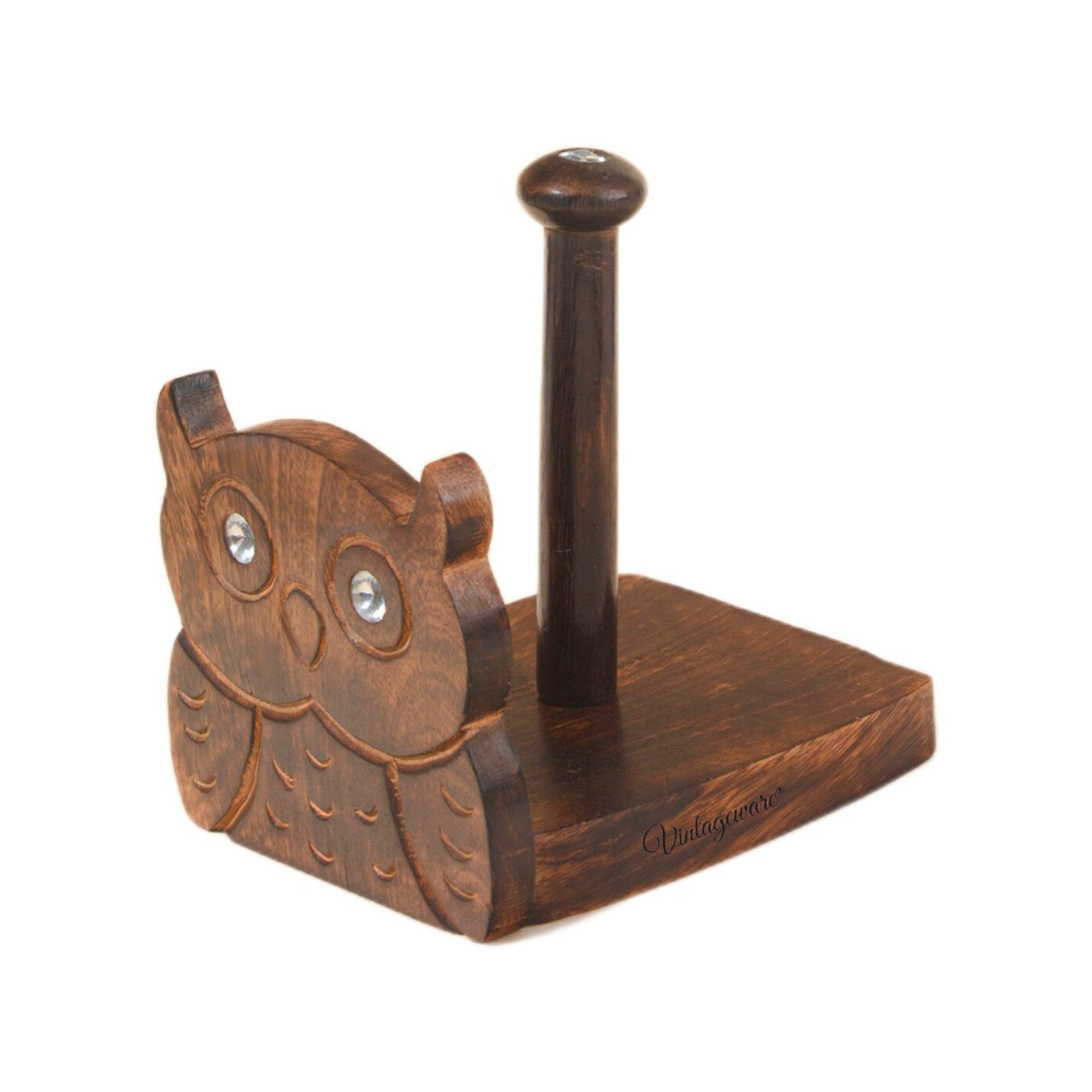 Wooden Tissue Roll Holder Owl Designed (Gem Top) - Vintageware