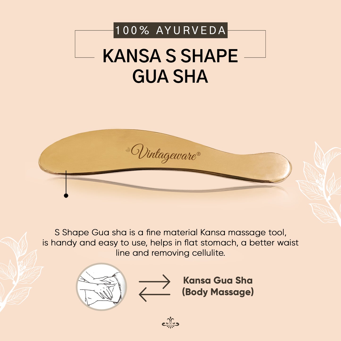 Kansa Gua Sha Face Massager Tool (S- Shape) - Vintageware