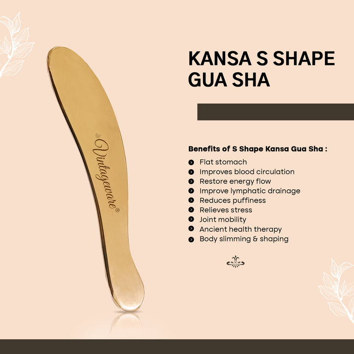 Kansa Gua Sha Face Massager Tool (S- Shape) - Vintageware