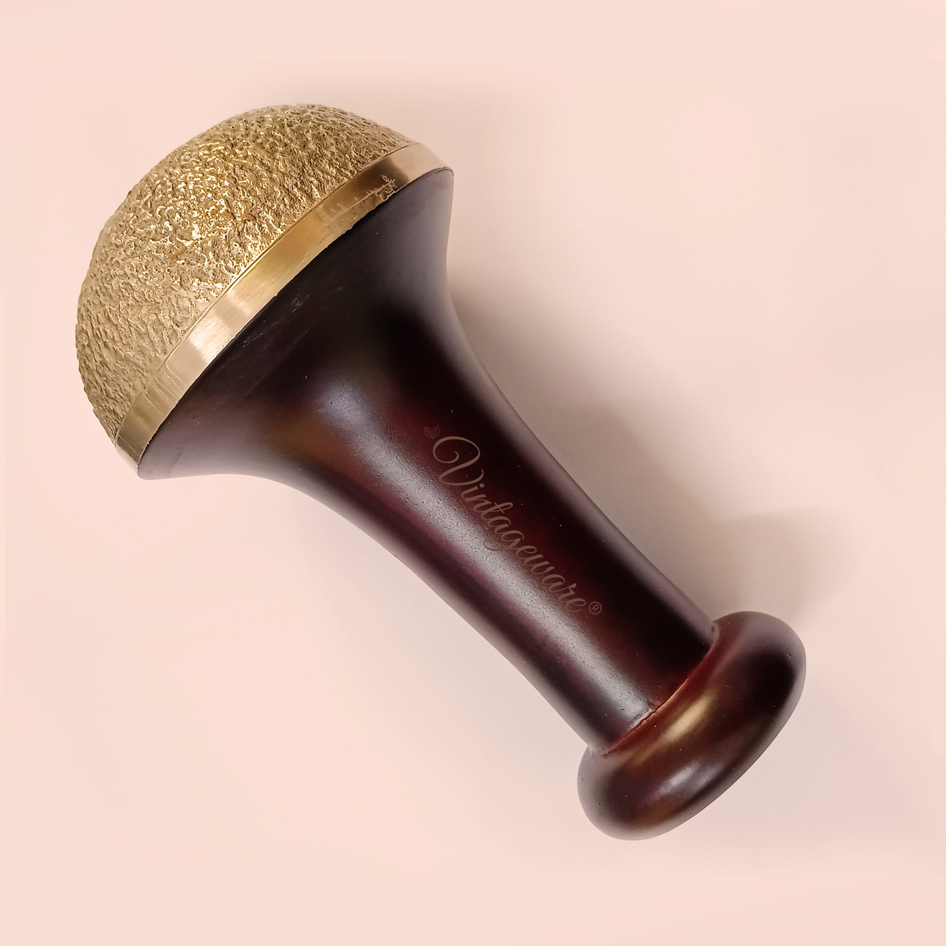 Kansa Scrub Vatki With Wooden Handle (Dark Brown) - Vintageware
