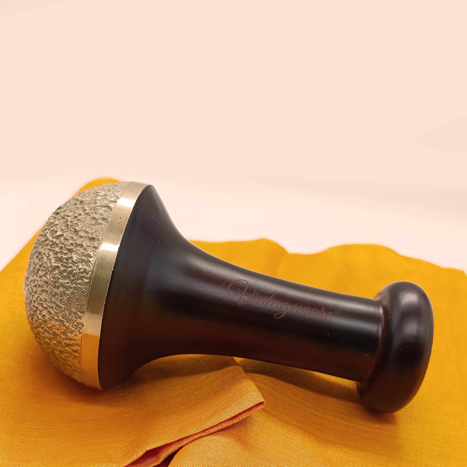 Kansa Scrub Vatki With Wooden Handle (Dark Brown) - Vintageware