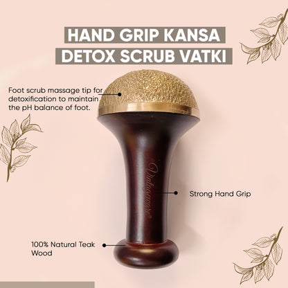 Kansa Scrub Vatki With Wooden Handle (Dark Brown) - Vintageware