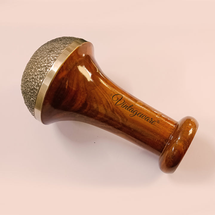 Kansa Scrub Vatki With Wooden Handle (Natural Brown) - Vintageware