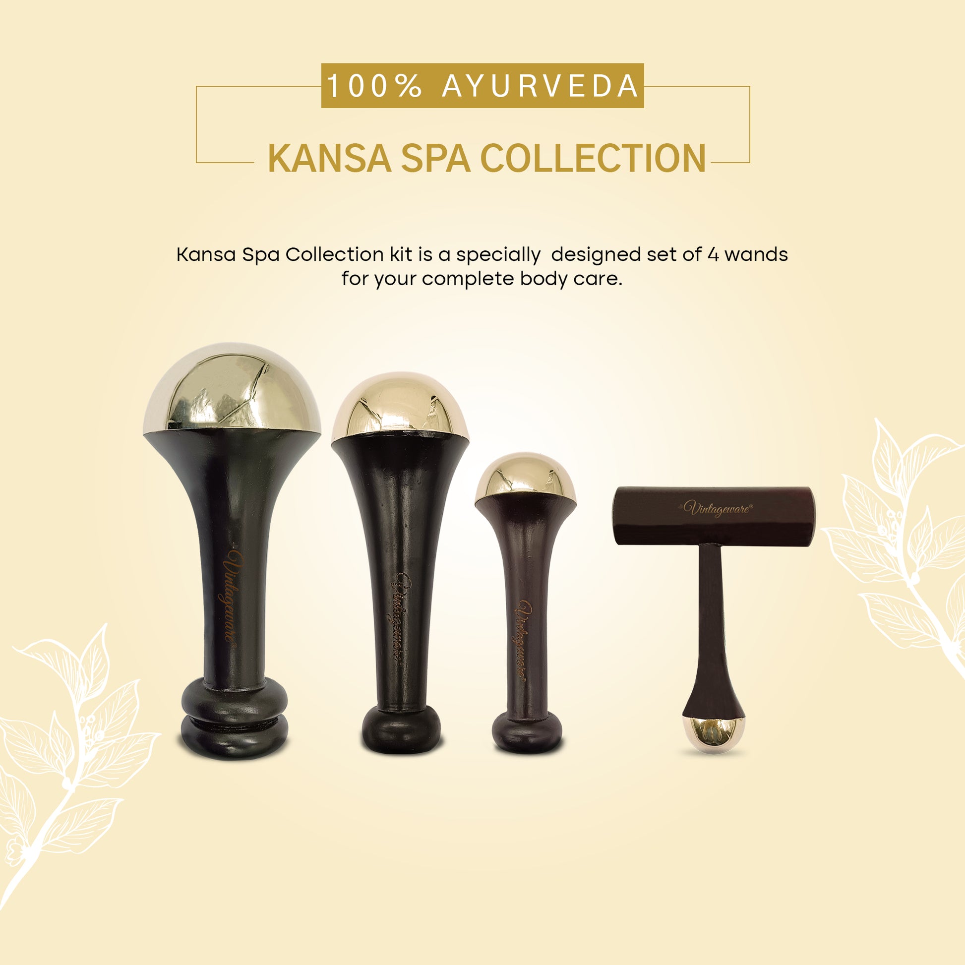 Kansa Wand Face, Body, Back, Foot Massager Set (Dark Brown) - Vintageware