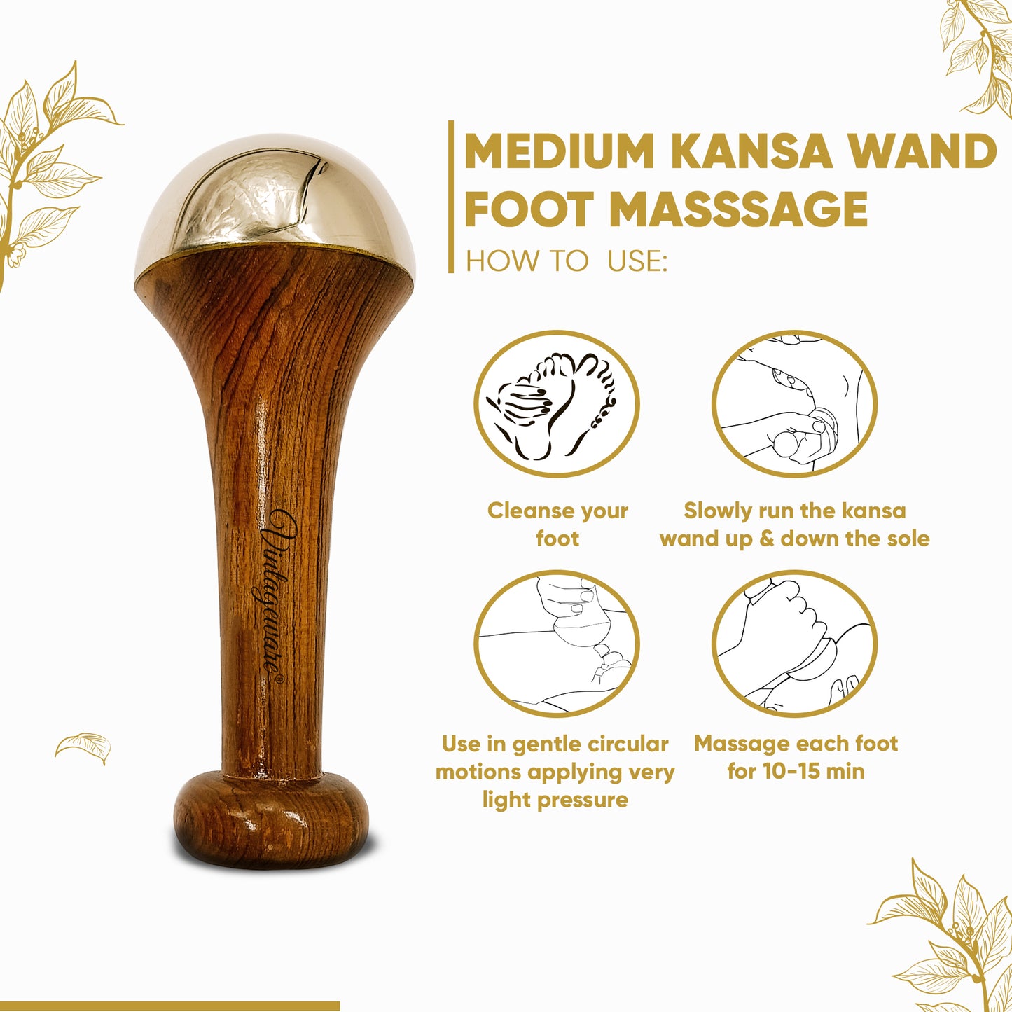 Kansa Wand Foot Massager (Natural Brown, Medium) - Vintageware
