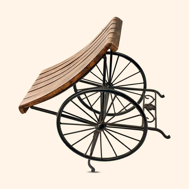 Handcrafted Wooden Wheel Designed Stool - Vintageware