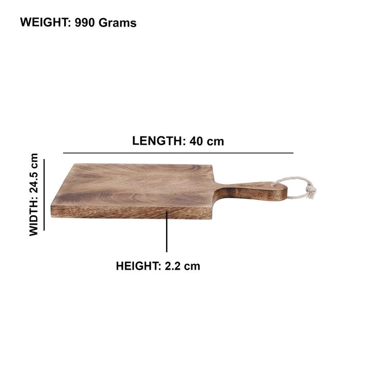 Handcrafted Rectangular Shape Wooden Chopping Board With Handle (15 Inch) - Vintageware